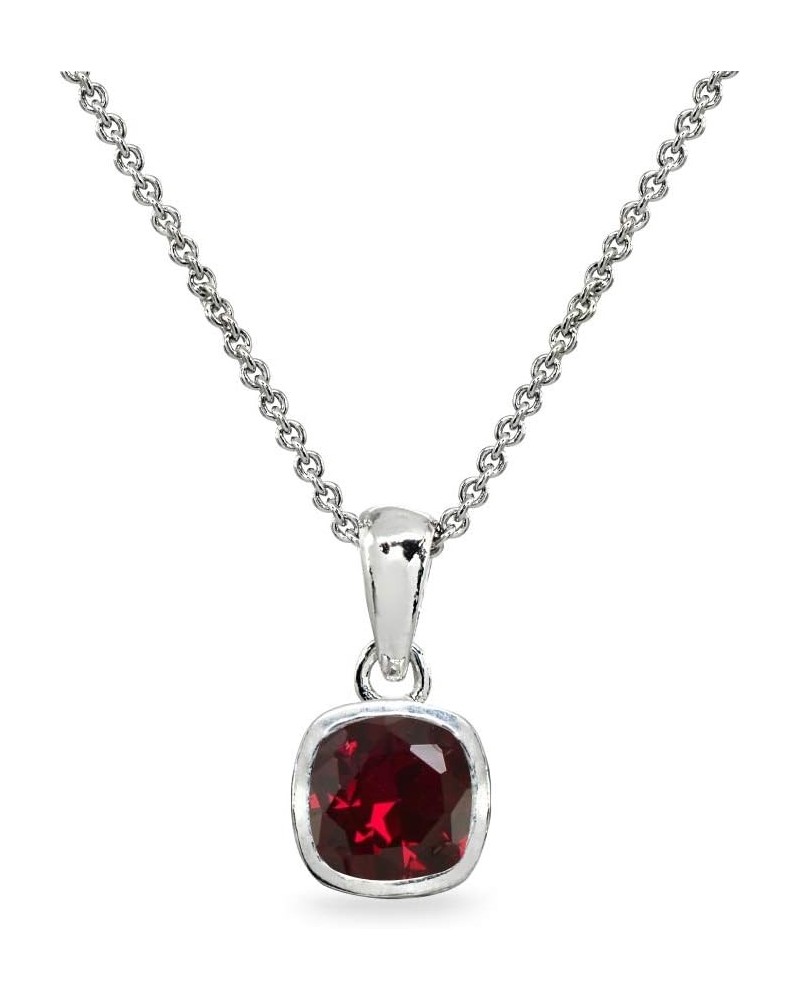 Sterling Silver Genuine or Synthetic Gemstone 7mm Cushion-Cut Bezel-Set Dainty Pendant Necklace Synthetic Ruby - July $15.67 ...