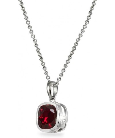 Sterling Silver Genuine or Synthetic Gemstone 7mm Cushion-Cut Bezel-Set Dainty Pendant Necklace Synthetic Ruby - July $15.67 ...