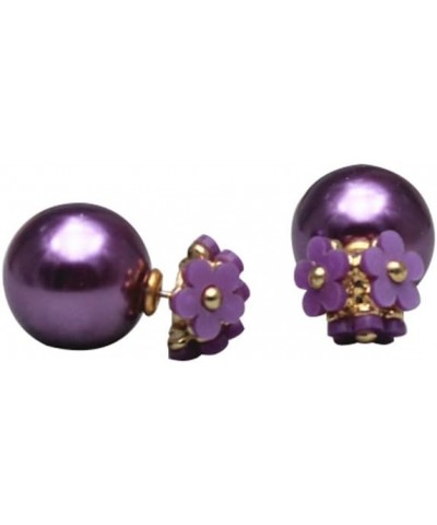 Double Sided Pearl Flower Sweet Style Statement Fashion Earring for Women purple $9.68 Earrings