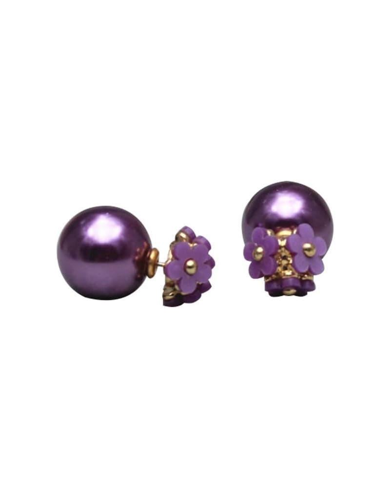 Double Sided Pearl Flower Sweet Style Statement Fashion Earring for Women purple $9.68 Earrings