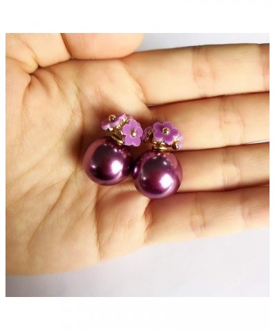 Double Sided Pearl Flower Sweet Style Statement Fashion Earring for Women purple $9.68 Earrings