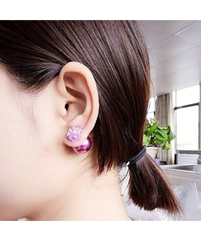 Double Sided Pearl Flower Sweet Style Statement Fashion Earring for Women purple $9.68 Earrings