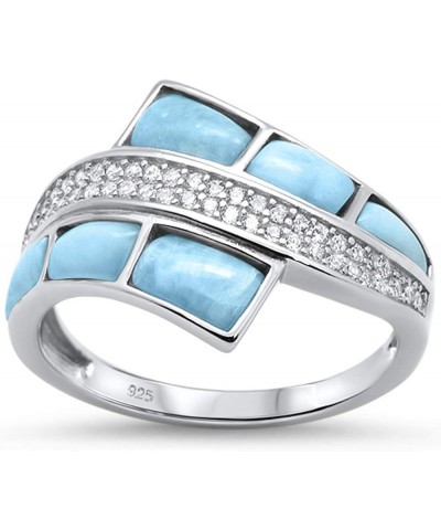 Sterling Silver Natural Larimar & Cubic Zirconia Fashion Ring Sizes 5-10 $21.54 Rings