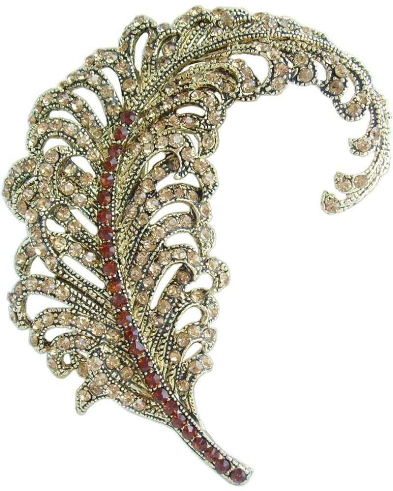 Sindary 3.35" Austrian Rhinestone Crystal Leaf Brooch Pin Pendant BZ5065 Gold-Tone Brown $11.77 Brooches & Pins