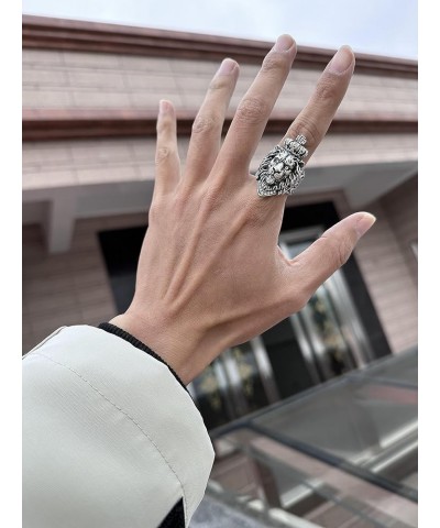 Men's Rings for Men Women Silver plated Brass Ductile Material Open Rings Adjustable Gifts for Boys Girls Lion D $5.62 Rings