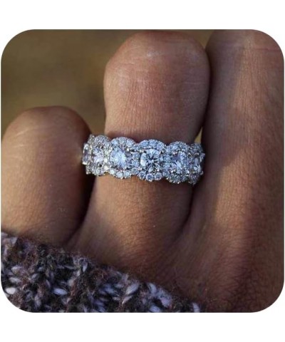 925 Sterling Silver Cut Cubic Zirconia 4 Stones Engagement Wedding Bands Wedding Promise Anniversary Eternity Bands Rings (8)...