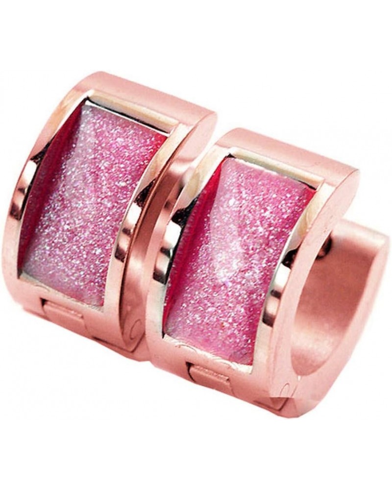 Jewelry Men's and Women's Muticolor Crystal Stainless Steel Studs Hoop Earrings 01 Rose Gold Dark Pink $8.12 Earrings