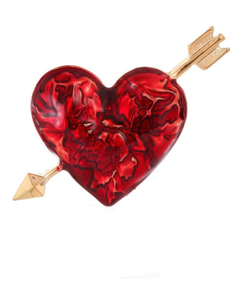 Valentine's Day Gift Red Heart with Golden Arrow Brooch Pin Cupid's Arrow passing Heart Badge Enemal Heart Pin for Women Girl...