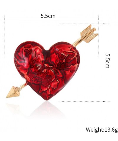 Valentine's Day Gift Red Heart with Golden Arrow Brooch Pin Cupid's Arrow passing Heart Badge Enemal Heart Pin for Women Girl...