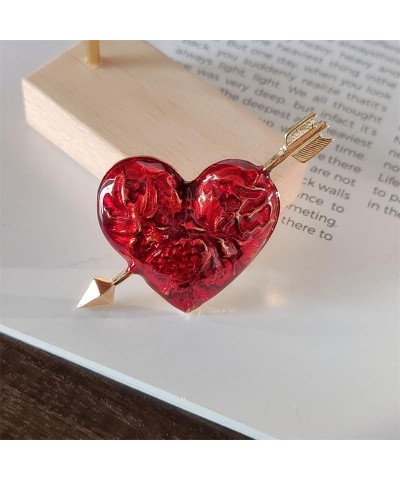 Valentine's Day Gift Red Heart with Golden Arrow Brooch Pin Cupid's Arrow passing Heart Badge Enemal Heart Pin for Women Girl...