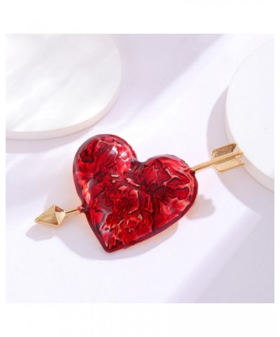 Valentine's Day Gift Red Heart with Golden Arrow Brooch Pin Cupid's Arrow passing Heart Badge Enemal Heart Pin for Women Girl...