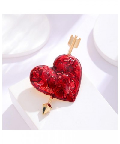 Valentine's Day Gift Red Heart with Golden Arrow Brooch Pin Cupid's Arrow passing Heart Badge Enemal Heart Pin for Women Girl...