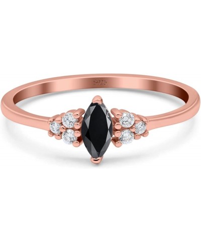 Marquise Art Deco Engagement Ring Round 3 Stone Simulated Cubic Zirconia 925 Sterling Silver Rose Tone, Simulated Black CZ $1...