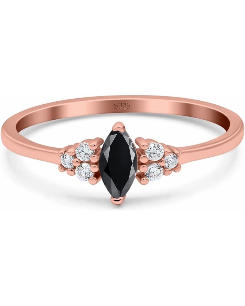 Marquise Art Deco Engagement Ring Round 3 Stone Simulated Cubic Zirconia 925 Sterling Silver Rose Tone, Simulated Black CZ $1...