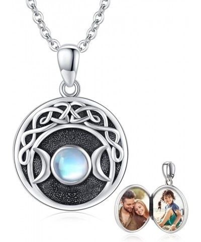 Celtic Knot Locket, 925 Sterling Silver Triple Moon Goddess Necklace Round Locket Pendant Necklace That Holds Photos Personal...