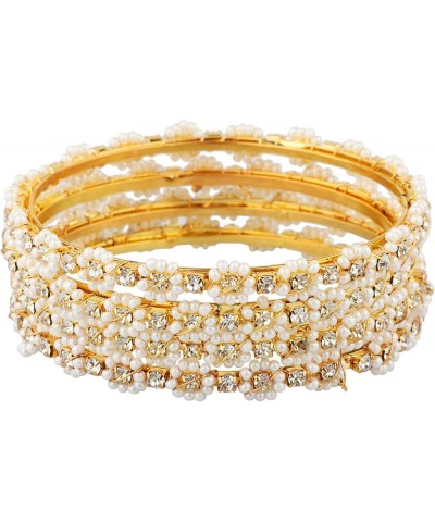 Indian Bangles for Women Indian Style Bollywood Traditional Faux Pearl Stone Wedding Bracelet Bangle Set Jewelry (Gold (Set o...