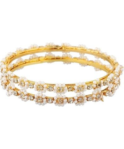 Indian Bangles for Women Indian Style Bollywood Traditional Faux Pearl Stone Wedding Bracelet Bangle Set Jewelry (Gold (Set o...