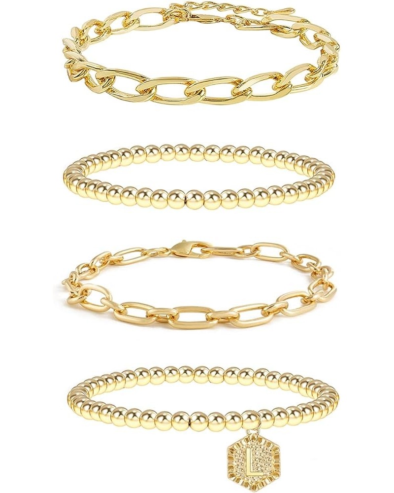 Gold Plated Bracelets For Women Gold Initial Bracelets Stackable Bead Bracelet Set Layered Gold Chain Bangles Cute Bracelets ...