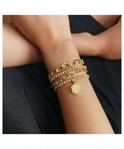 Gold Plated Bracelets For Women Gold Initial Bracelets Stackable Bead Bracelet Set Layered Gold Chain Bangles Cute Bracelets ...