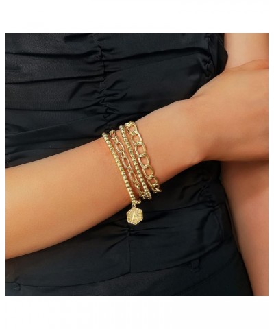 Gold Plated Bracelets For Women Gold Initial Bracelets Stackable Bead Bracelet Set Layered Gold Chain Bangles Cute Bracelets ...