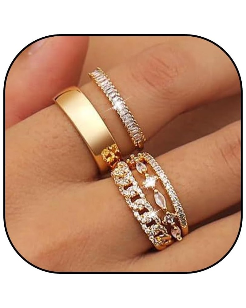 Gold Rings That Don't Tarnish for Women Stackable Moissanite Engagement Rings Set Sparkly Cubic Zirconia Rings Rhinestone Tre...