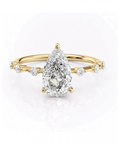 1/1.5/2/2.5/3 Carat Center Pear Cut Moissanite Engagement Rings for Women, 10K 14K 18K Gold Moissanite Ring 08-Stone Set Shou...