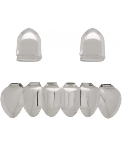 18K Gold Plated Hip Hop Teeth Grillz Caps Vampire Dracula 2pc Single Fangs and 6 Bottom Grillz Set for Men Women Party Access...