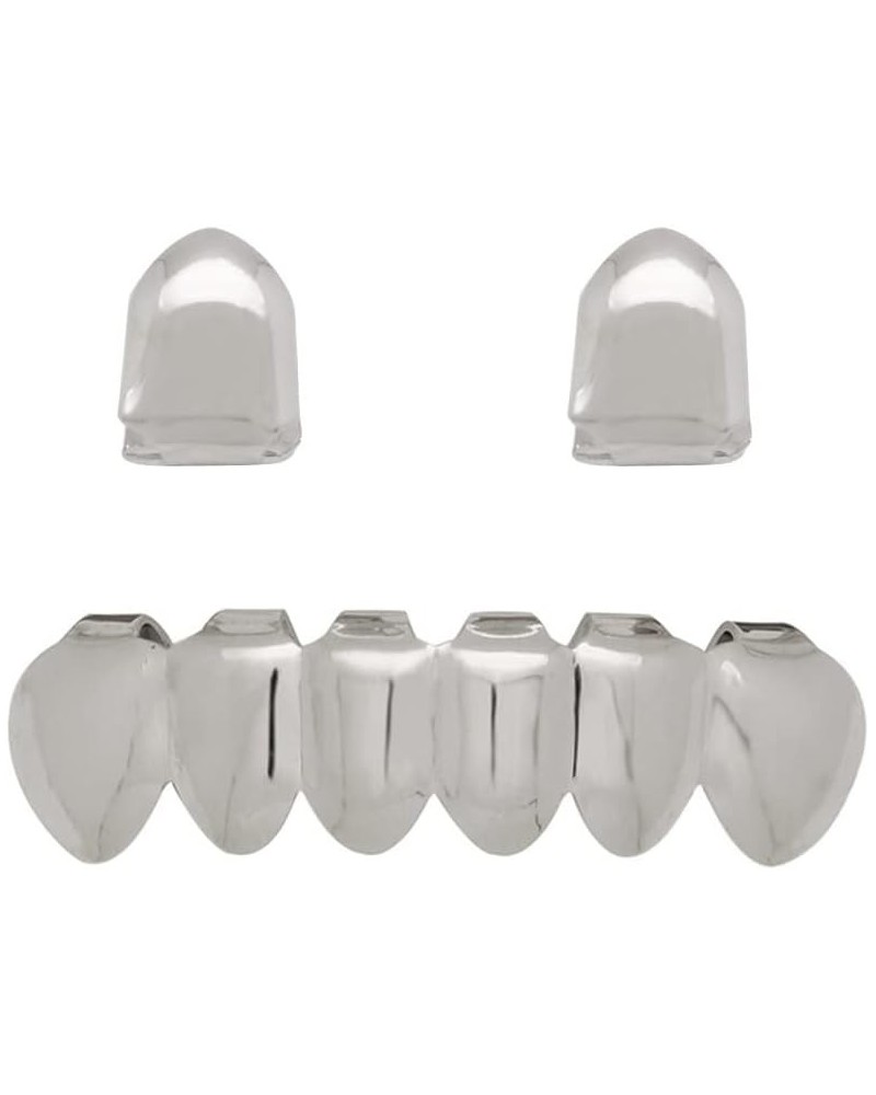 18K Gold Plated Hip Hop Teeth Grillz Caps Vampire Dracula 2pc Single Fangs and 6 Bottom Grillz Set for Men Women Party Access...