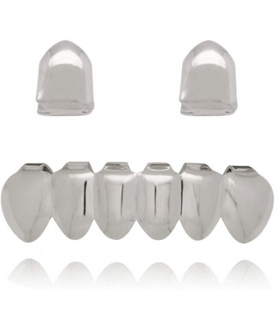 18K Gold Plated Hip Hop Teeth Grillz Caps Vampire Dracula 2pc Single Fangs and 6 Bottom Grillz Set for Men Women Party Access...