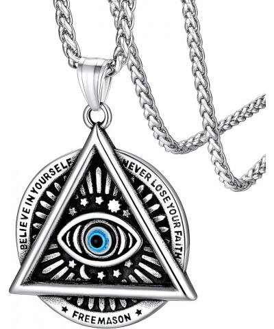 Evil Eye Pendant Necklace for Men Women Stainless Steel Retro Triangle Amulet with Delicate Gift Packaging 03. Medal-Silver $...