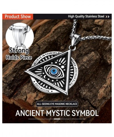 Evil Eye Pendant Necklace for Men Women Stainless Steel Retro Triangle Amulet with Delicate Gift Packaging 03. Medal-Silver $...