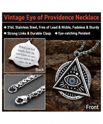 Evil Eye Pendant Necklace for Men Women Stainless Steel Retro Triangle Amulet with Delicate Gift Packaging 03. Medal-Silver $...