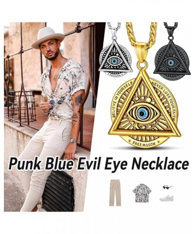 Evil Eye Pendant Necklace for Men Women Stainless Steel Retro Triangle Amulet with Delicate Gift Packaging 03. Medal-Silver $...