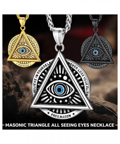 Evil Eye Pendant Necklace for Men Women Stainless Steel Retro Triangle Amulet with Delicate Gift Packaging 03. Medal-Silver $...