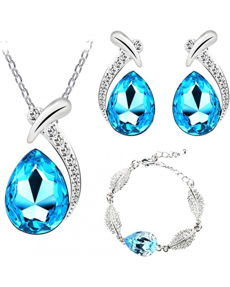 Woman Rhinestone Mosaic Falling Pendant Chain Band Ear Loop Ornament Kit Headphone Ocean Blue $3.36 Jewelry Sets