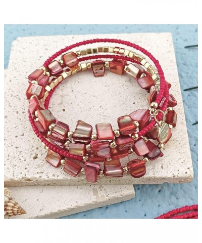 Bohemian Layered Shell Beaded Necklace Set Seed Bead Irregular Costume Jewelry for Women Red-SL $11.36 Jewelry Sets