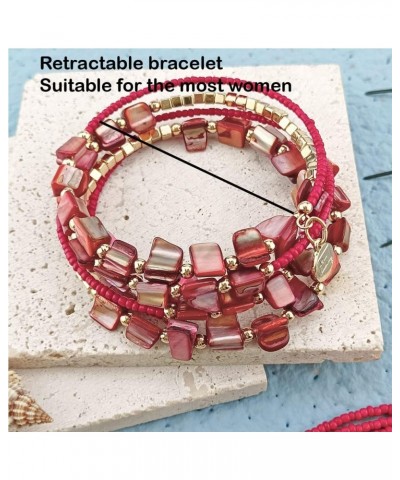 Bohemian Layered Shell Beaded Necklace Set Seed Bead Irregular Costume Jewelry for Women Red-SL $11.36 Jewelry Sets