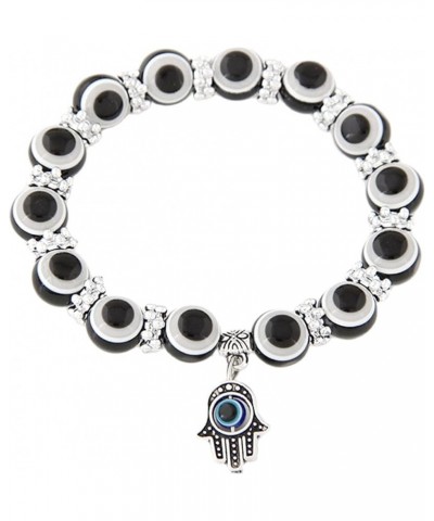 Lucky Evil Eye Bracelets Set Colorful Turkish Amulet Hamsa Evil Eye Beaded Charm Stretch Elastic Bracelet for Women Men Black...