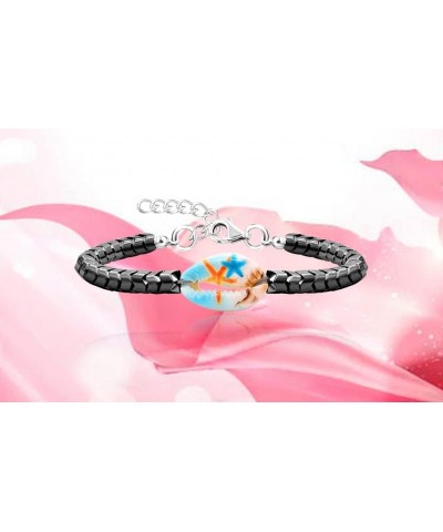 Black Rainbow Hematite Stone Bracelets Oval Flower Shell Evil Eye Bracelets for Women Girls Y2116-Black $6.50 Bracelets