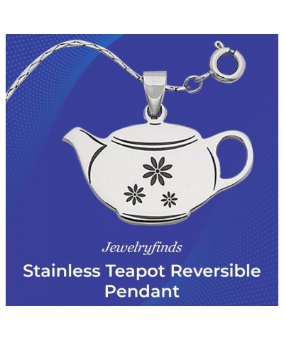 Stylish Stainless Teapot Reversible Sterling Pendant with Lobster Clasps Chain Jewelry Gifts for Women Every Occasion - 24inc...