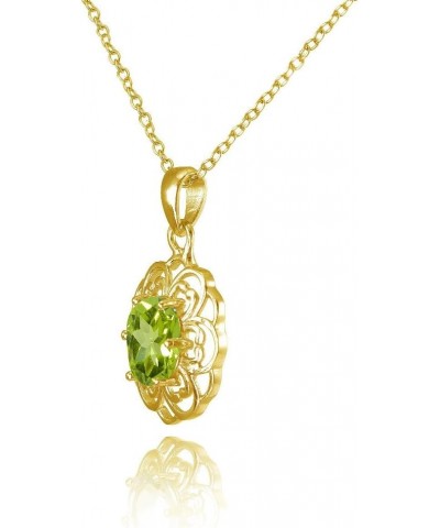 Sterling Silver or Yellow Gold Flashed Gemstone Oval Filigree Flower Necklace Peridot- Gold Flash $14.00 Necklaces