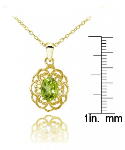 Sterling Silver or Yellow Gold Flashed Gemstone Oval Filigree Flower Necklace Peridot- Gold Flash $14.00 Necklaces