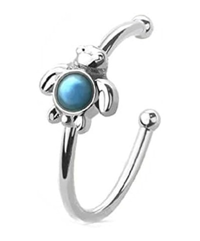 Turquoise Stone Center Sea Turtle Stainless Steel Petite Nose Hoop $7.41 Body Jewelry