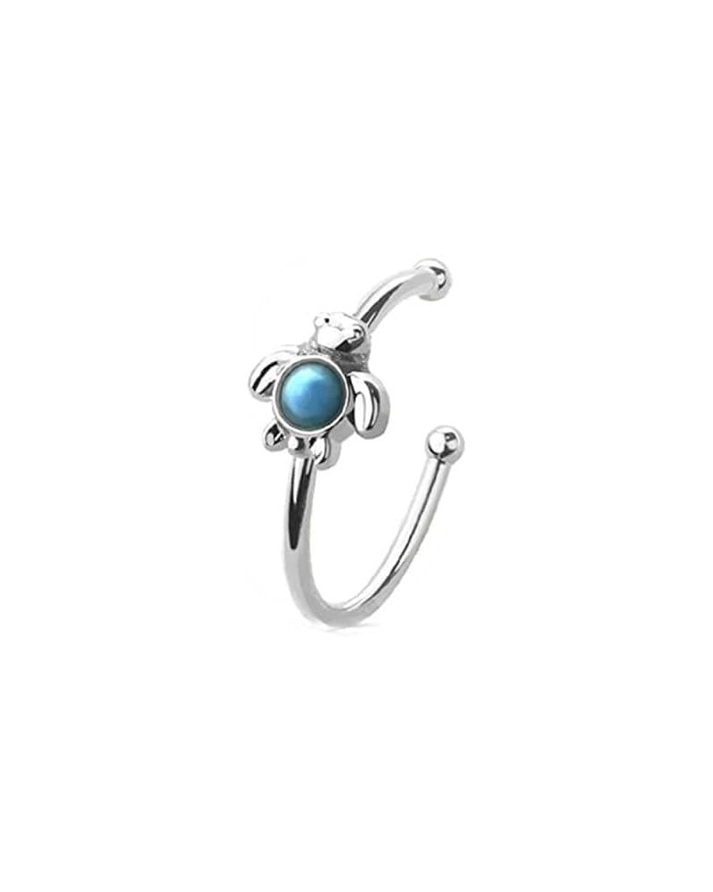 Turquoise Stone Center Sea Turtle Stainless Steel Petite Nose Hoop $7.41 Body Jewelry