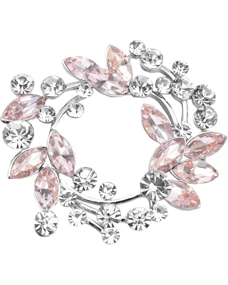 Clear Crystal Rhinestone Floral Wreath Pin Brooch BZ005 Pink Silvery Tone $10.63 Brooches & Pins