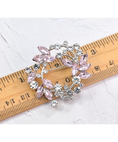 Clear Crystal Rhinestone Floral Wreath Pin Brooch BZ005 Pink Silvery Tone $10.63 Brooches & Pins