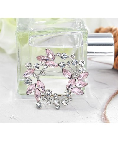 Clear Crystal Rhinestone Floral Wreath Pin Brooch BZ005 Pink Silvery Tone $10.63 Brooches & Pins