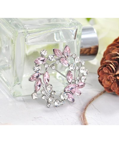 Clear Crystal Rhinestone Floral Wreath Pin Brooch BZ005 Pink Silvery Tone $10.63 Brooches & Pins