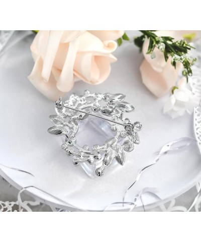 Clear Crystal Rhinestone Floral Wreath Pin Brooch BZ005 Pink Silvery Tone $10.63 Brooches & Pins