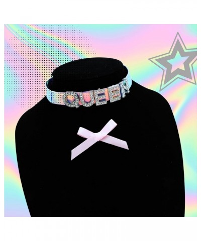 Holographic Blue Laser Choker Collar For Women, Punk Gothic Rainbow Reflective Iridescent Letter Leather Jewelry Necklace ANG...